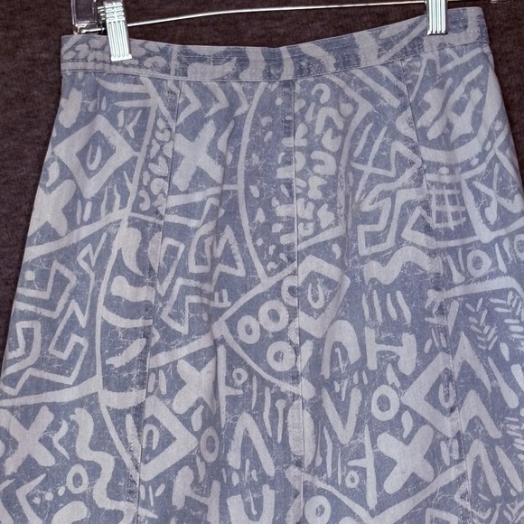 Vintage Cherokee A-Line Skirt Blue White Abstract Print Cotton USA Made Size 12 - Picture 2 of 10